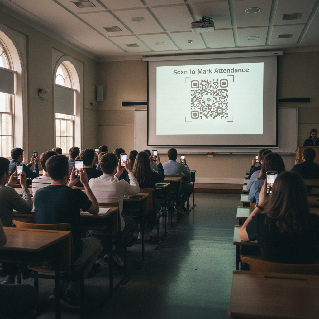 Diverse students using attendance technology